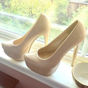 Nude Beige Platform Stiletto Pumps Heels Sz 38 👠